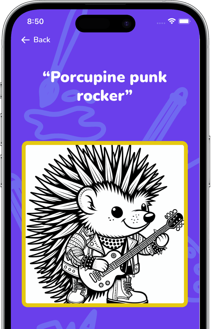 picture of a rocking porcupine ready for coloring