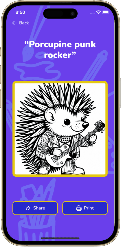 picture of a phone with a coloring sheet image