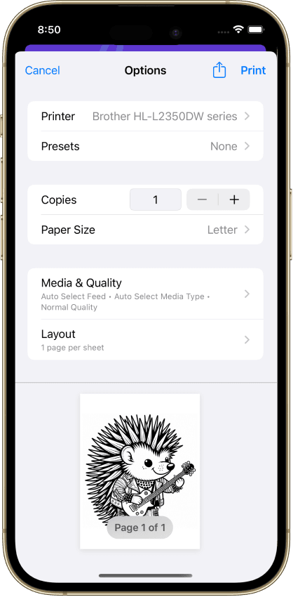 picture of a phone with a print dialog